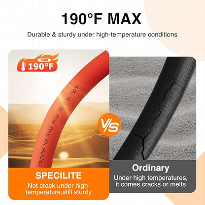 SPECILITE 5/8" Hot/Cold Garden Water Hose 125 ft, -50℉-190℉,Flexible & Lightweight With 3/4" Brass Fittings for Yard, Outdoor, Farm, Red