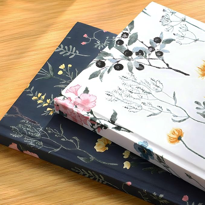 Floral Journal for women, Floret Hardcover Notebook, A5, 6x8, Medium Ruled Notebook, Lay-flat, Linen Journal, Notebooks for School, Writing Journal, Reading Journal, Plant Journal, Navy Blue