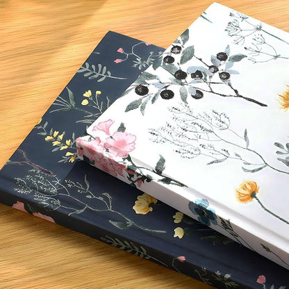 Floral Journal for women, Floret Hardcover Notebook, A5, 6x8, Medium Ruled Notebook, Lay-flat, Linen Journal, Notebooks for School, Writing Journal, Reading Journal, Plant Journal, Navy Blue