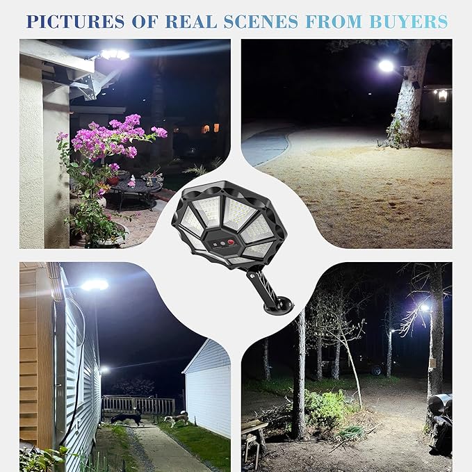 Solar Lights Outdoor - 6500K Solar Street Lights Outdoor, Motion Sensor&Dusk to Dawn Flood Light, 168LED 8 Sides 360°Wide Angle Security Flood Light, IP66 Waterproof with Remote, for Yard/Pool(2 Pack)