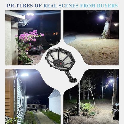Solar Lights Outdoor - 6500K Solar Street Lights Outdoor, Motion Sensor&Dusk to Dawn Flood Light, 168LED 8 Sides 360°Wide Angle Security Flood Light, IP66 Waterproof with Remote, for Yard/Pool(2 Pack)