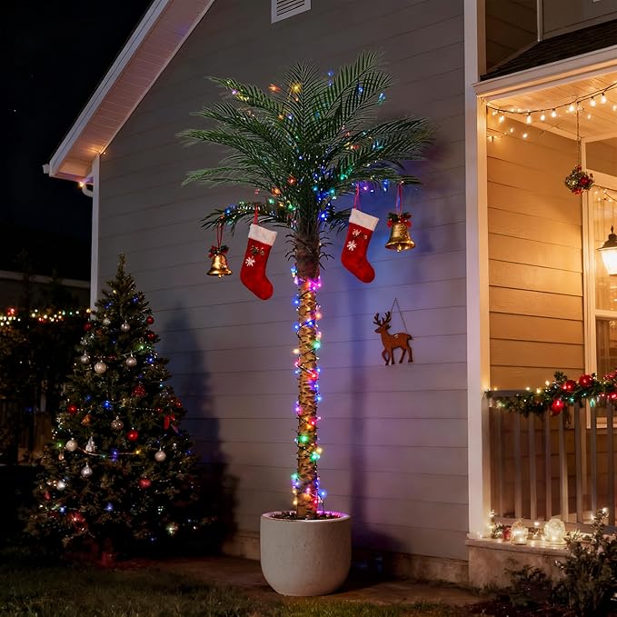 Artificial Phoenix Palm Tree 8ft Tall Outdoor Indoor Decor Fake Plants with 18 Adjustable Leaves, Large Faux Sago Palm Tree for Home Office Living Room Yard Outside Patio Poolside (1, 8ft)