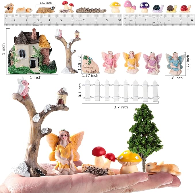 Gejoy 31 Pieces Fairy Garden Accessories Kit Miniatures House Supplies Fly Wing Dollhouse Gifts for Home Garden Lawn Decoration, House Style Random