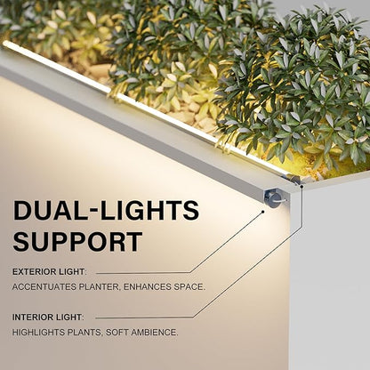 GSK White Metal Planter Box with LED Light Rectangular Illuminate Flower Trough 30" H×10" W×37.9" L Vibe Indoor Light Up Garden Plants Outdoor Separation Patio Porch Balcony