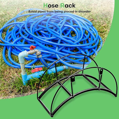 Heavy Duty Metal Garden Hose Holder Wall Mount – Outdoor Hose Hanger, Water Hose Holder, Garden Hose Rack, Beam Hose Rack, Extension Cord Holder Wall Mount (BLACK)