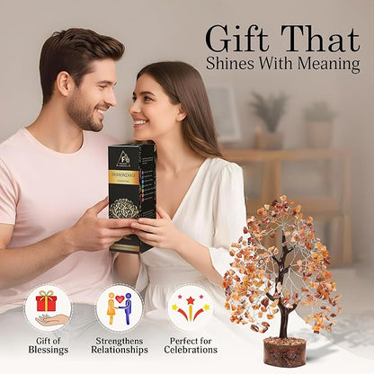 FASHIONZAADI Crystal Tree of Life Home and Office Feng Shui Decor, Carnelian Healing Crystal Handmade Bonsai Tree for Positive Energy, Good Luck, Money, Christmas Decor, Birthday Gifts for Women, Mom
