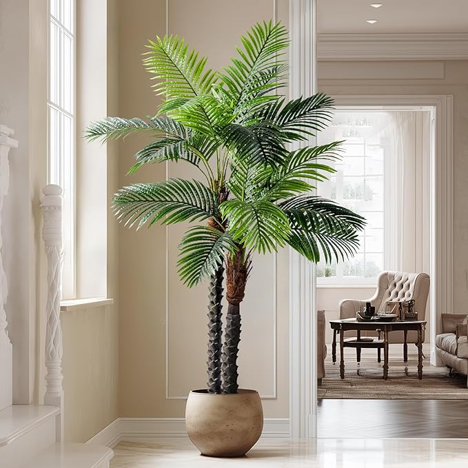 6.2FT Artificial Phoenix Palm Tree Artificial Plants Indoor Outdoor Large Faux Coconut Silk Palm Tree Tropical Fake Tree Faux Sago Palm Plant for Modern Farmhouse Yard Outside Patio Poolside