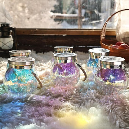 Cooo Christmas Gifts 4 Pack Solar Lanterns Waterproof Outdoor Iridescent Heavy Crackle Glass a Big LED Stainless Steel Lid 215% Solar for Women Mom Grandma Outdoor Table Lamps Garden Backyard Decor