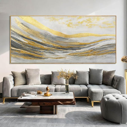 Artexist Abstract Wall Decor White and Gold Line Canvas Art Pictures Vintage Wall Art 32"x70" Large Artwork for Living Room Office Art