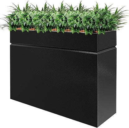 Metal Rectangular Planter Box, Powder Coating Steel Large Planters 35" L x 9" W x 26" H with Drainage Hole, Indoor Outdoor All-Weather Use for Home, Porch, Patio, Garden(Black)