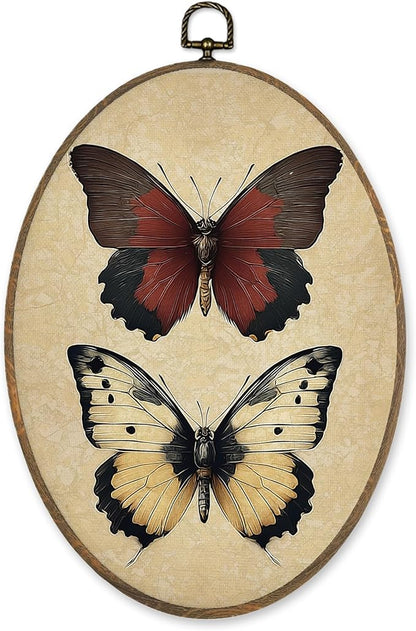 LKETW Vintage Butterfly Oval Wall Art Decor, Retro Cottagecore Butterfly Oval Canvas Hanging Decor, Retro Whimsical Moth Insect Wall Decorations for Home Living Room Bedroom, 8.6x11.4 Inch
