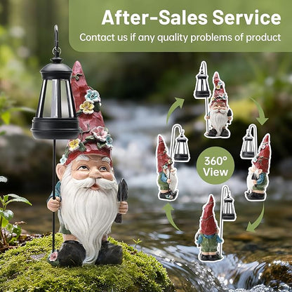 Garden Gnomes Statue with Solar Lantern, Outdoor Gnome Decorations for Yard, Outdoor Figurine Ornament with LED Lights for Patio Lawn, Housewarming Birthday Gift for Women Mom Grandma Wife