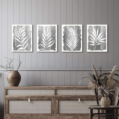 artopia Black and White Botanical Pictures: Grey Leaf Canvas Wall Art, Minimalist Plant Painting for Bathroom, 16"x12" Decor