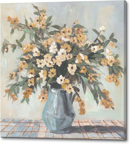 ArtSquare Bedroom Flower Canvas Wall Art - Yellow Floral in Vase Artwork Blossom Botanical Picture for Living Room 24x24 Inch