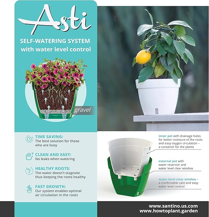 DECOPOTS - 3 Pack - Self Watering Planter - Modern Flower Pot with Water Level Indicator for All House Plants, Flowers, Herbs - Height 8.3 inches (Diameter 10.6", Menthol - White)