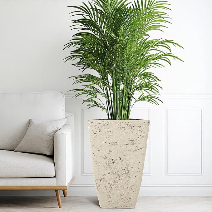 18.9" H Country White Square Planters for Outdoor Plants,Set of 2 Large Flower Pot with Drainage Hole, Weather-Resistant for Porch,Garden,Patio or Indoor Use. Ideal for Christmas Decoration