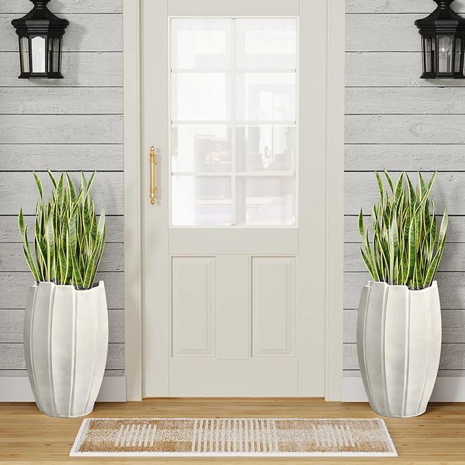 Large Planter 18 Inch Tall Plant Pot with Drainage Hole, Modern Indoor Outdoor Flower Pot for Home Decor Balcony Garden, Wavy Rim Design