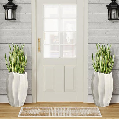 Large Planter 18 Inch Tall Plant Pot with Drainage Hole, Modern Indoor Outdoor Flower Pot for Home Decor Balcony Garden, Wavy Rim Design