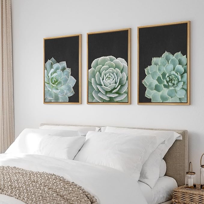 Ashbrook Framed Canvas Print Wall Art Set Green Desert Rose Cactus Succulents Nature Wilderness Photography Modern Art Minimal Chic Colorful for Living Room, Bedroom, Office - 24"x36"x3 Natural