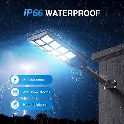 5000W Solar Street Light for Parking Lot Outdoor, Wide Angle IP66 Waterproof, 6500K Dusk to Dawn, LED with Motion Sensor and Remote Control for Residential Commercial Yard (4 Pack)