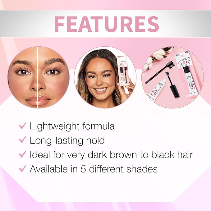Ardell Brow Glue Soft Black with Styling Brush – Instant Lamination Brow Gel for Fluffy, Defined Brows, All-Day Extreme Hold Eyebrow Gel Waterproof, 0.35 oz