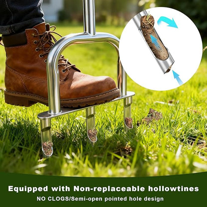 Manual Aerator Lawn Tool - Assembled Grass Aerator with 3 Hollow Tine, for Yard & Lawn Aeration(Hollow Tine Non-Replaceable)