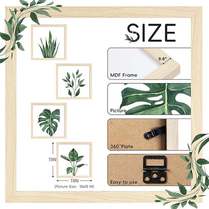 ArtbyHannah Framed Bathroom Wall Decor, 10x10 Inch Botanical Wall Art with Sage Green Plant Print for Wall Decoration, Minimalist Restroom Decor (Natural)