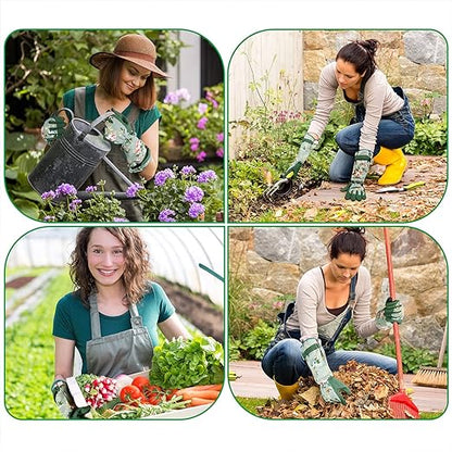 Gardening Gloves, Durable and Comfortable Women's Long Garden Gloves for Gardening Work and Yard Work, Leather Gardening Gloves for Women, Green Print (Medium)