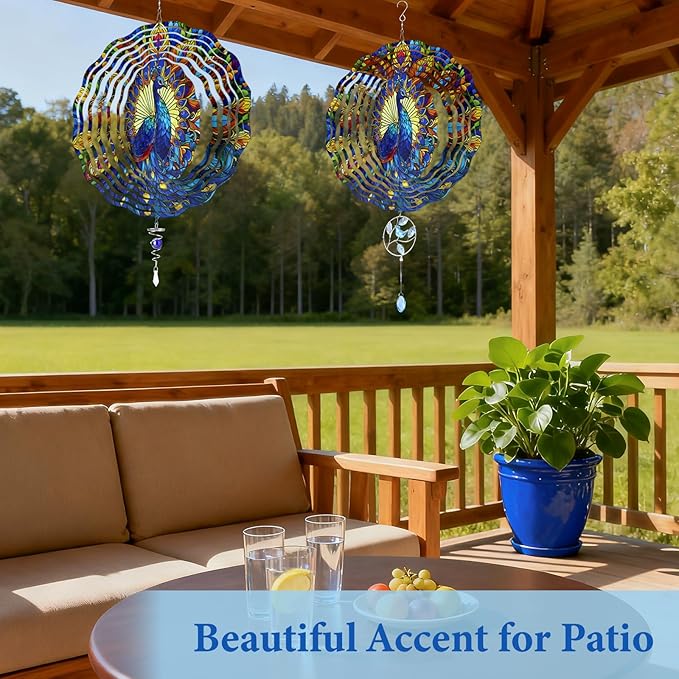 Peacock Wind Spinners Outdoor, Peacock Gifts for Women Wife Mom Grandma, Hanging Wind Spinners for Christmas Thanksgiving, 12 inch Outdoor Indoor Hanging Ornament for Garden Porch Backyard