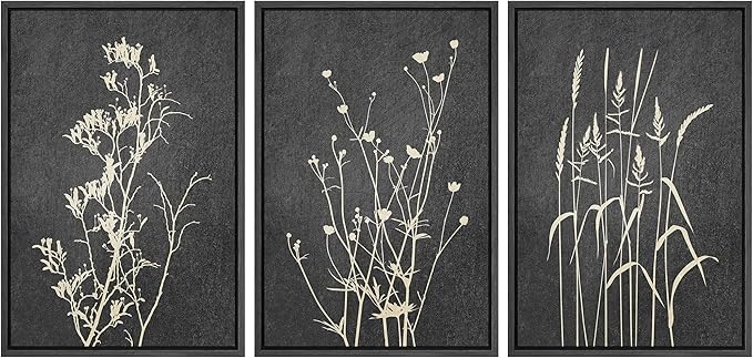 Ashbrook Framed Canvas Print Wall Art Set Black Tan Forest Plant Silhouettes Nature Wilderness Illustrations Modern Art Rustic Chic Colorful for Living Room, Bedroom, Office - 16"x24"x3 Black