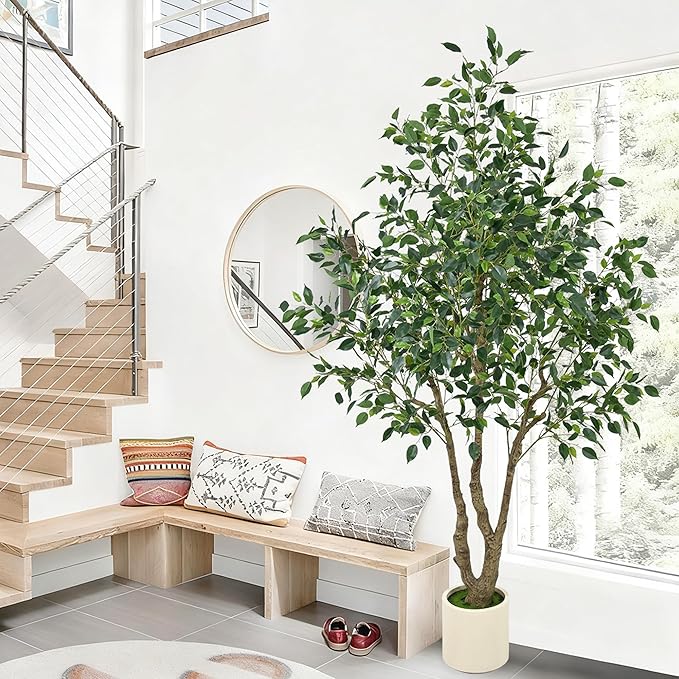 Artificial Ficus Tree 6.5ft - Tall Fake Indoor Tree with Dense Leaves and Realistic Trunks, 78" Faux Tropical Plant Artificial Floor Potted Trees for Home Living Room Office Porch Outdoor Decor