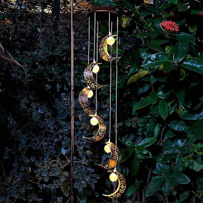Tryme Solar Moon Wind Chimes Outdoor Solar Lights Windchimes Waterproof Hanging Decorations Gifts for Garden Patio Birthday Thanksgiving Home Party
