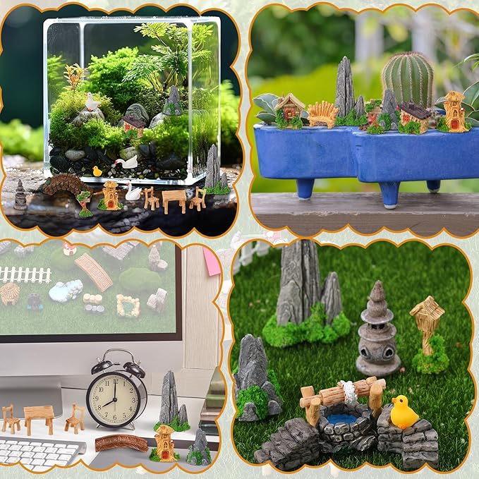35 Pcs Fairy Garden Accessories Miniatures Garden Kit with Resin Duck, Mushroom House & Bridge Miniature Accessories for Terrarium, Dollhouse & Outdoor Decor