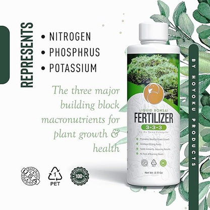 Bonsai Fertilizer by Ho Yoku - Water Soluble and Free of Odor, 3-3-3 Liquid Bonsai Food and Fast Acting for Indoor Plants