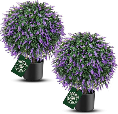 Real Touch 24" Artificial Lavender Trees (2-Pack) – Lifelike UV-Resistant Artificial Plant Featuring a Natural Wood Trunk – Perfect for Front Porch, Patio & Home Decor
