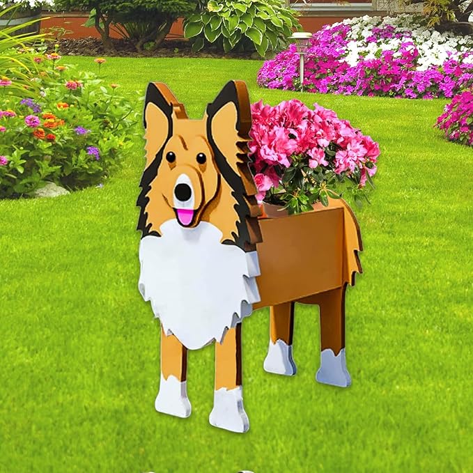 Sheltie Dog Planter Plant Pots,Cute Garden Dog Flower Planter,Dog Planters Birthday Gifts for Women,Office,Indoor/Outdoor Decor（9.45 * 8.66 * 13.39in）