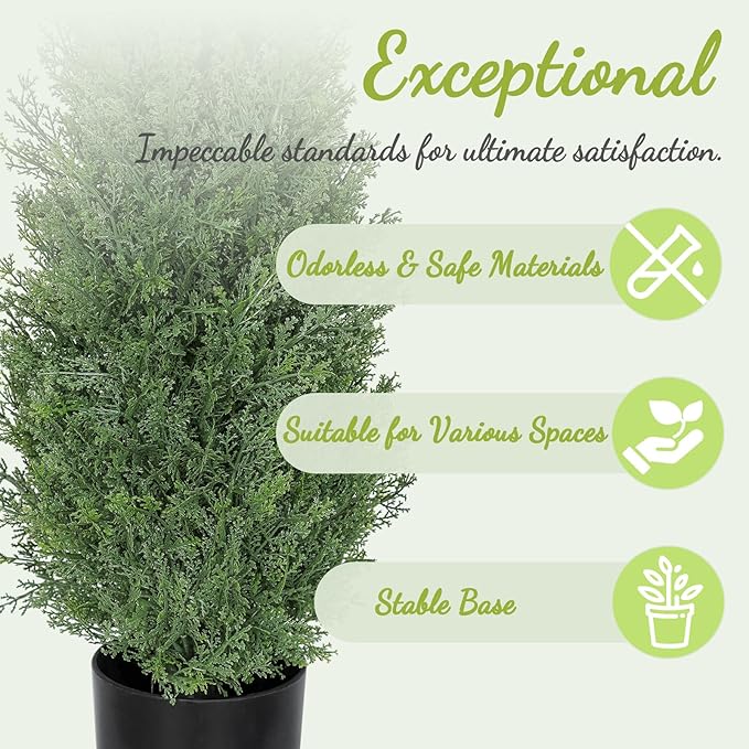 Artificial Cedar Topiary 3 FT Faux Cedar Trees for Outdoor Planters Evergreen Plant, 36 inch UV Rated and Lush Fake Cypress Tree Shrubs for Gateway Front Door Porch Patio Garden, Set of 2