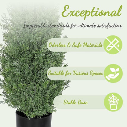 Artificial Cedar Topiary 3 FT Faux Cedar Trees for Outdoor Planters Evergreen Plant, 36 inch UV Rated and Lush Fake Cypress Tree Shrubs for Gateway Front Door Porch Patio Garden, Set of 2