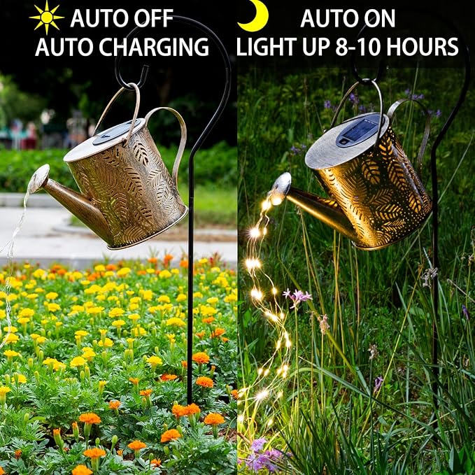 Outdoor Garden Decor Solar Lights, Large Waterproof Watering Can Landscape Lights Hanging Outside Decorations for Gardening Gift Yard Front Porch Lawn Driveway Patio Backyard Pathway