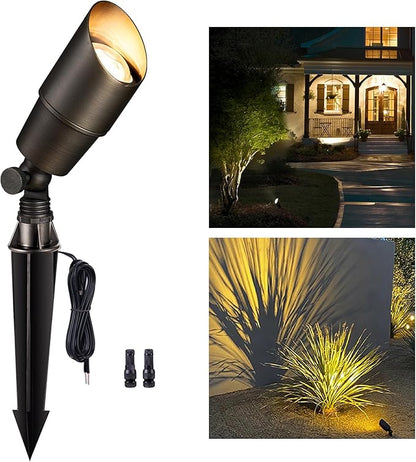 Gardenreet Landscape Spotlights Low Voltage - Brass Outdoor Uplight LED 12V, Wired Spot Lights IP65 Waterproof, Antique Bronze for Exterior Garden Yard Tree House Without MR16 Bulb