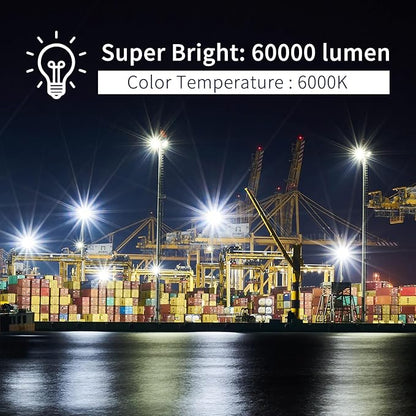 600W LED Flood Light, 60000LM Super Bright Outdoor Security Lights with Wider Lighting Angle, 6000K Daylight White, IP66 Waterproof Outdoor Lighting for Garage, Yard,Parking Lot，Stadium