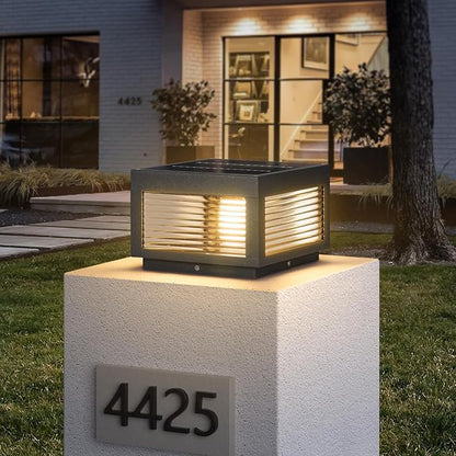 Solar Post Lights 9.84" Outdoor Pillar Lamp, Modern Column Cap Light IP54 Waterproof Led Fence Deck Gate Lantern Patio Landscape Lighting for Outside Yard Garden Entrance Driveway Decor