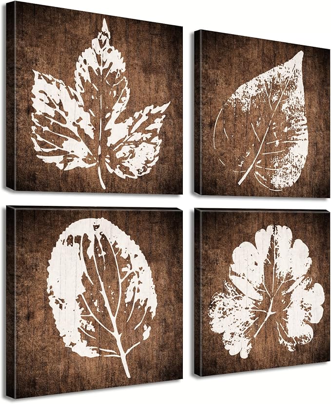 BLINFEIRU Botanical Canvas Wall Art, Minimalist Aesthetic Plant Pictures Wall Decor, Framed Abstract Leaf Prints, Vintage Home Artwork for Living Room Bedroom Office Decoration, 12"x12"x4