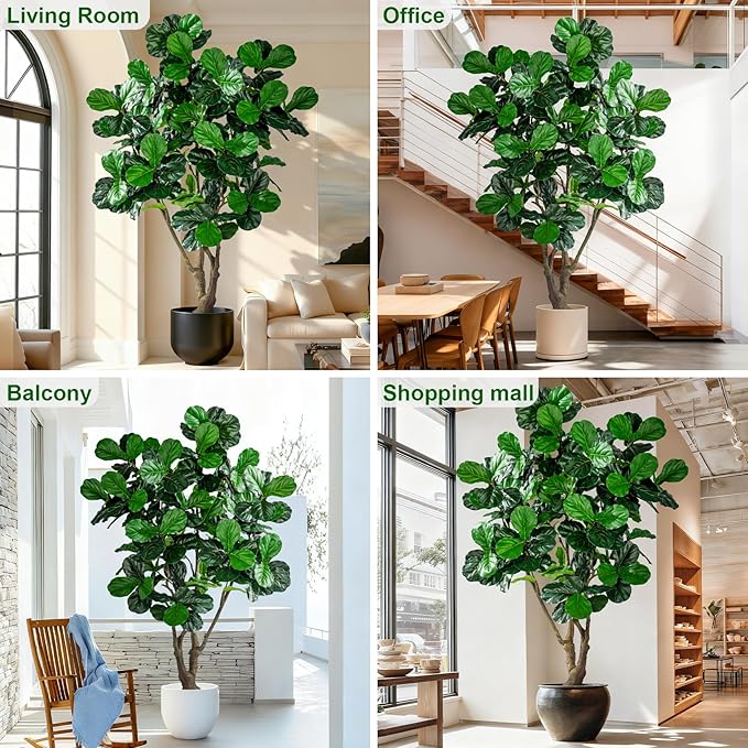 Large Artificial Trees with Pot Indoor Outdoor Realistic Floor Fake plantas Tall Faux Fiddle Leaf fig Tree for Home Living Room Bedroom Office Porch Outside Patio arboles artificiales para decoracion