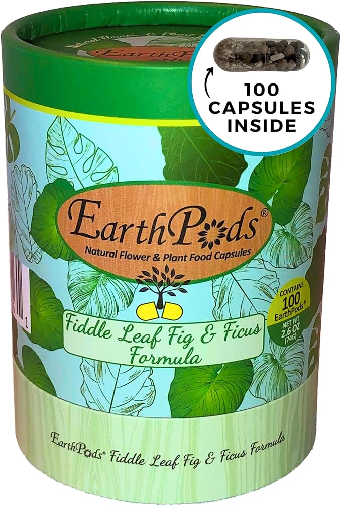 EarthPods® Fiddle Leaf Fig Plant Food Spikes – 100 Organic Fertilizer Capsules for Monstera, Ficus, Rubber Tree, Dracaena, Pothos, Calathea - Made in USA