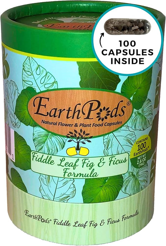 EarthPods® Fiddle Leaf Fig Plant Food Spikes – 100 Organic Fertilizer Capsules for Monstera, Ficus, Rubber Tree, Dracaena, Pothos, Calathea - Made in USA