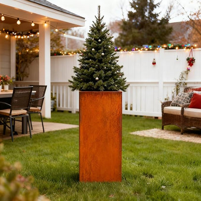 Corten Steel Metallic Heavy Planter for Outdoor Plants 14"x14"x30" Metal Planter Spliced Flower Pot with Partitions for Outside,Indoor,Garden (Corten, 14 * 14 * 30)