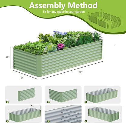 8x2x2FT Galvanized Raised Garden Bed Kit,Vegetable Boxes-Rectangle Metal Flower Box,Large Planter Raised Beds Outdoor Garden for Planting,Fruit,Herb-Green