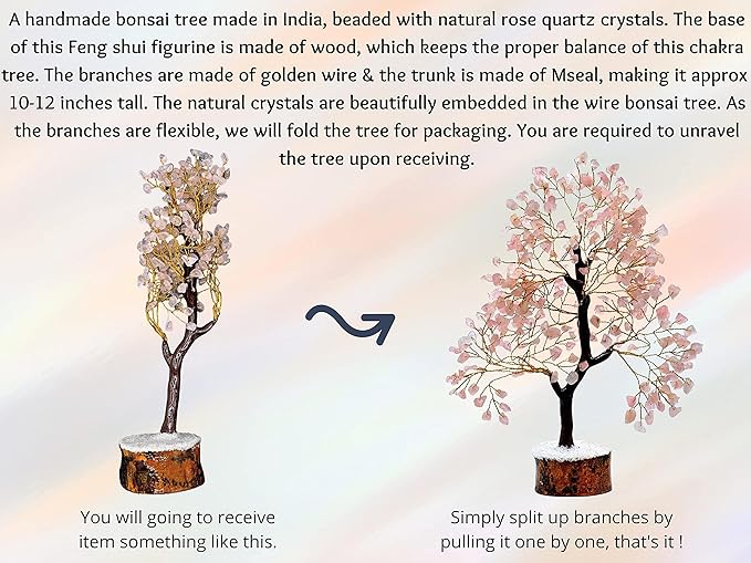 Amazing Gemstone Rose Quartz Tree Fung Shui Crystal Money Tree for Positive Environment, Healing Energy (Gift-Box Added)