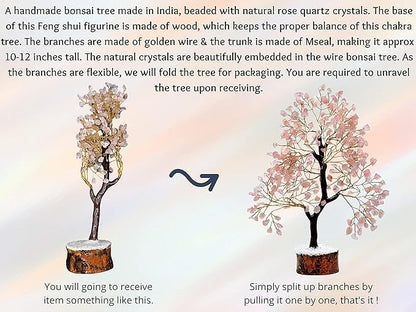Amazing Gemstone Rose Quartz Tree Fung Shui Crystal Money Tree for Positive Environment, Healing Energy (Gift-Box Added)